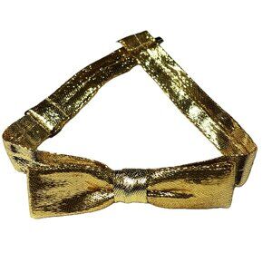 Formal Tuxedo Bowtie Pre-Tied Gold Lame’ Adjustable Unisex Vintage NWOT